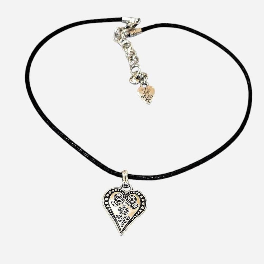 Retired - Brighton Vintage Ophelia Heart Scroll Leather Necklace